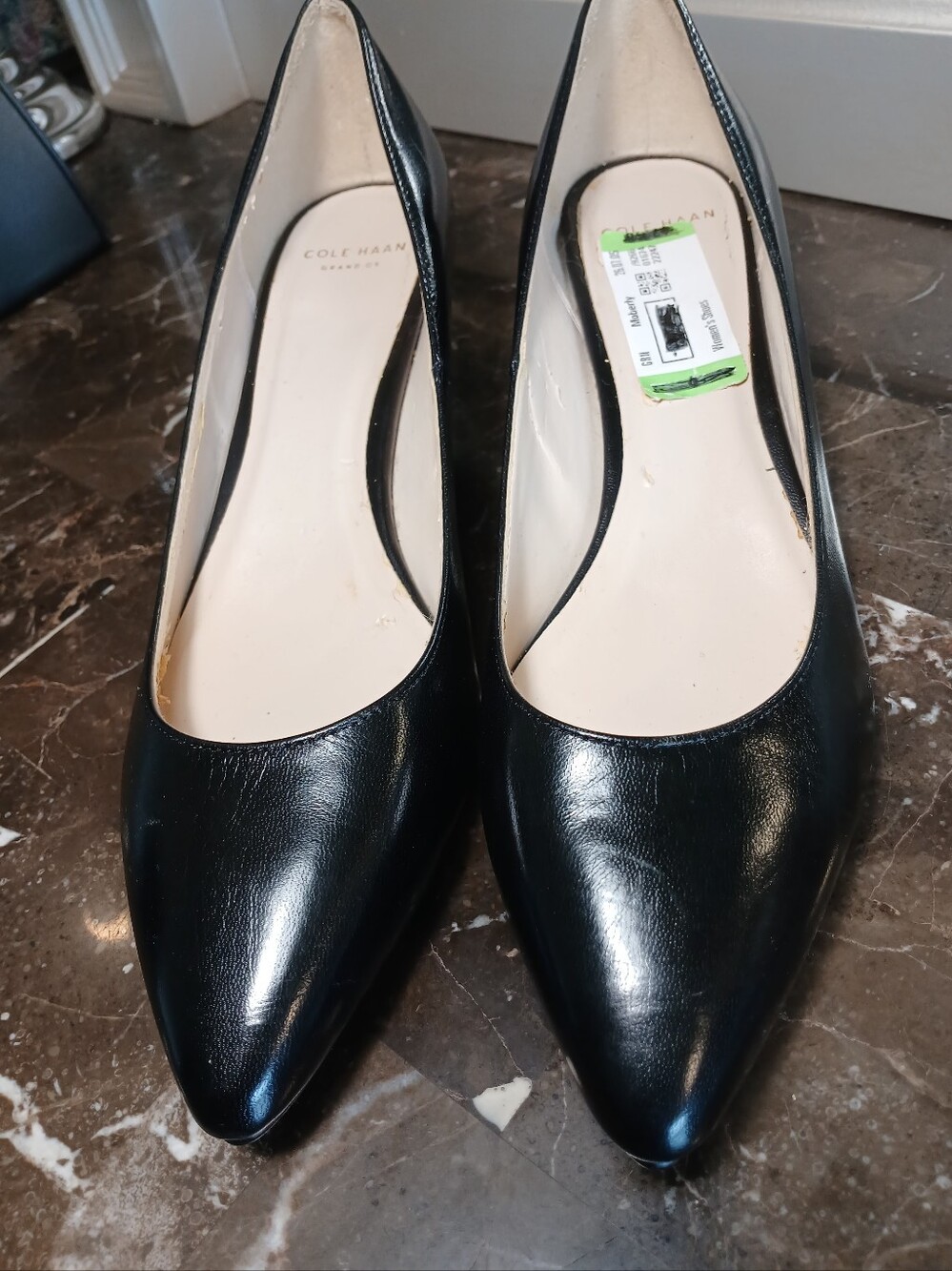 Cole Haan Black Leather Pointed-Toe Pumps